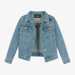 Versace-Girls Blue Embroidered Blossom Denim Jacket | Childrensalon Outlet