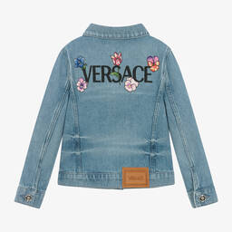 Versace-Girls Blue Embroidered Blossom Denim Jacket | Childrensalon Outlet