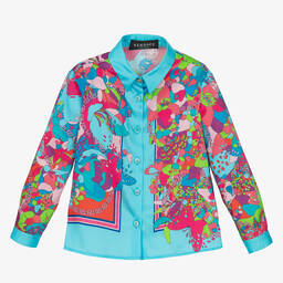 Versace-Girls Blue Floral Greca Blouse | Childrensalon Outlet