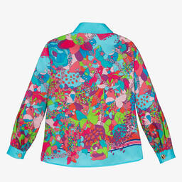 Versace-Girls Blue Floral Greca Blouse | Childrensalon Outlet