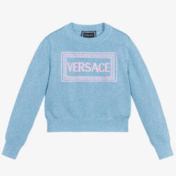 Versace-Girls Blue Knitted Sweater  | Childrensalon Outlet