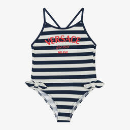 Versace-Girls Blue Nautical Stripe Swimsuit | Childrensalon Outlet