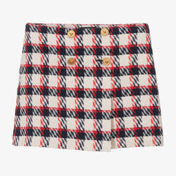 Versace-تنورة تويد لون أزرق وأحمر وعاجي | Childrensalon Outlet