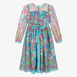 Versace-Голубое шелковое платье с цветами | Childrensalon Outlet