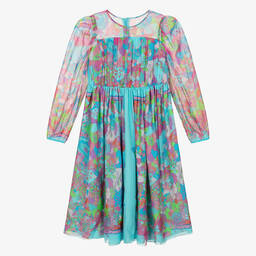 Versace-Голубое шелковое платье с цветами | Childrensalon Outlet