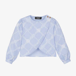 Versace-Girls Blue Stripe Medusa Blouse | Childrensalon Outlet