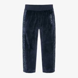 Versace-Girls Blue Velour Barocco Stripe Joggers | Childrensalon Outlet