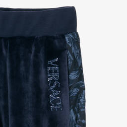 Versace-Girls Blue Velour Barocco Stripe Joggers | Childrensalon Outlet