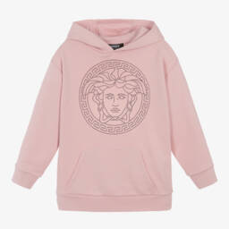 Versace-هودي بشعار ميدوسا قطن لون زهري للبنات | Childrensalon Outlet