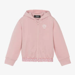 Versace-Girls Cotton Pink Hooded Jacket | Childrensalon Outlet
