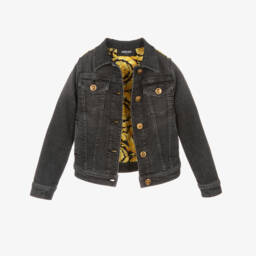 Versace-Girls Elegant Black Patterned Denim Jacket | Childrensalon Outlet