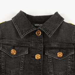 Versace-Girls Elegant Black Patterned Denim Jacket | Childrensalon Outlet
