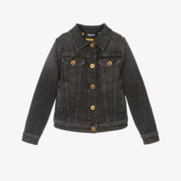 Versace-Girls Elegant Black Patterned Denim Jacket | Childrensalon Outlet