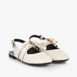 Versace-Girls Elegant Ivory Bar Shoes | Childrensalon Outlet
