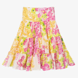 Versace-تنورة عاجية أنيقة مزينة بالزهور للبنات | Childrensalon Outlet