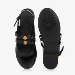 Versace-Girls Glossy Black Bar Shoes | Childrensalon Outlet
