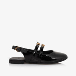 Versace-Girls Glossy Black Bar Shoes | Childrensalon Outlet