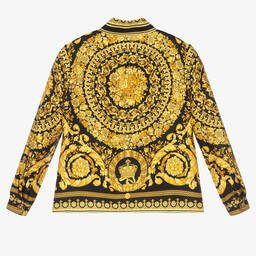 Versace-بلوز حرير تويل لون أسود وذهبي بنقشة باروك | Childrensalon Outlet
