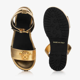 Versace-Girls Gold Leather Sandals | Childrensalon Outlet