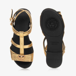 Versace-Girls Gold Medusa Leather Sandals | Childrensalon Outlet
