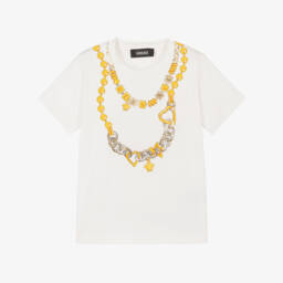 Versace-تي شيرت عاجي للبنات مزين بسلسلة | Childrensalon Outlet