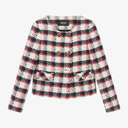 Versace-Girls Ivory Check Tweed Blazer | Childrensalon Outlet