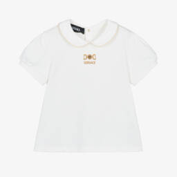 Versace-Кремовая хлопковая футболка Медуза для девочек | Childrensalon Outlet