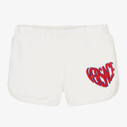 Versace-Girls Ivory Graphic Heart Cotton Shorts | Childrensalon Outlet