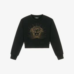 Versace-بلوفر فاخر أسود مزين بمدوسا للبنات | Childrensalon Outlet