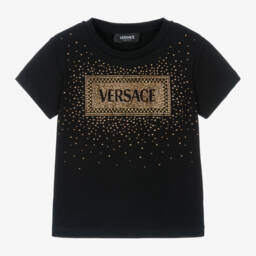 Versace-Girls Luxurious Black Crystal Tee | Childrensalon Outlet