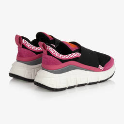 Versace-ترينرز شامواه وقماش لون زهري للبنات | Childrensalon Outlet