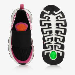 Versace-ترينرز شامواه وقماش لون زهري للبنات | Childrensalon Outlet