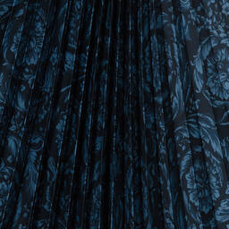 Versace-Girls Navy Blue Pleated Barocco Skirt | Childrensalon Outlet