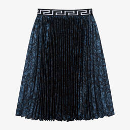 Versace-Girls Navy Blue Pleated Barocco Skirt | Childrensalon Outlet