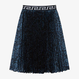 Versace-Girls Navy Blue Pleated Barocco Skirt | Childrensalon Outlet