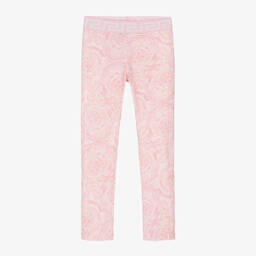 Versace-ليقنز بطبعة باروك قطن جيرسي لون زهري للبنات | Childrensalon Outlet