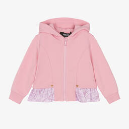 Versace-توب هودي بسحّاب قطن لون زهري بطبعة باروك | Childrensalon Outlet