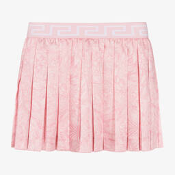 Versace-تنورة ساتان تويل بكُسرات لون زهري بطبعة باروك | Childrensalon Outlet