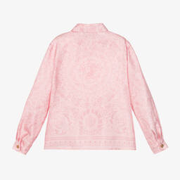 Versace-فستان ساتان تويل لون زهري بطبعة باروك للبنات | Childrensalon Outlet