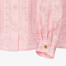 Versace-فستان ساتان تويل لون زهري بطبعة باروك للبنات | Childrensalon Outlet