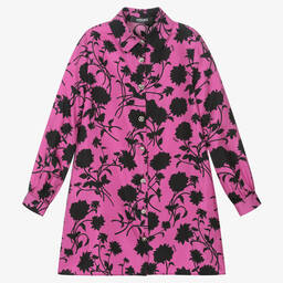 Versace-فستان بطبعة ورود حرير تويل لون زهري وأسود | Childrensalon Outlet