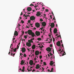 Versace-فستان بطبعة ورود حرير تويل لون زهري وأسود | Childrensalon Outlet