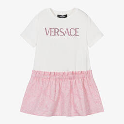 Versace-Розовое хлопковое платье с принтом Barocco для девочек | Childrensalon Outlet