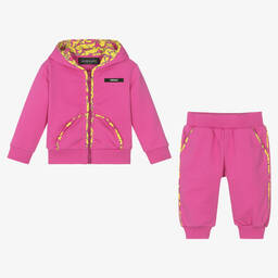 Versace-Girls Pink Cotton Barocco Tracksuit | Childrensalon Outlet