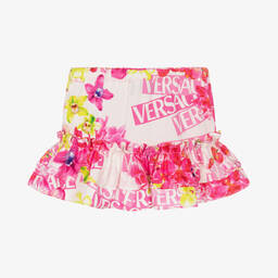 Versace-Розовая хлопковая юбка с цветами | Childrensalon Outlet