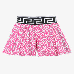 Versace-Розовая хлопковая юбка-шорты с принтом Greca | Childrensalon Outlet