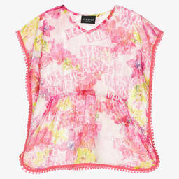 Versace-Розовый шелковый кафтан с цветами | Childrensalon Outlet