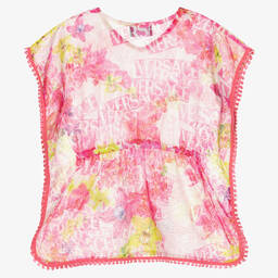 Versace-Розовый шелковый кафтан с цветами | Childrensalon Outlet