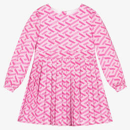 Versace-فستان أطفال بناتي شيفون لون زهري بنقشة غريسا | Childrensalon Outlet