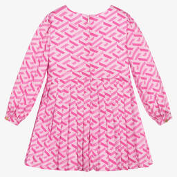 Versace-فستان أطفال بناتي شيفون لون زهري بنقشة غريسا | Childrensalon Outlet